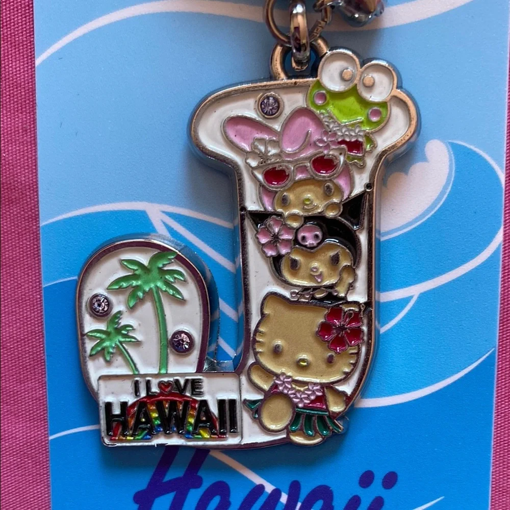 Hawaiian Hula Hello Kitty “J” Keychain on Silver w/ Kuromi My Melody Keroppi NEW